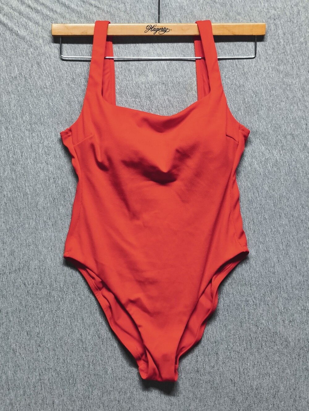 Shade & Shore Textured Square‑Neck One‑Piece – Red – Size L – NWT